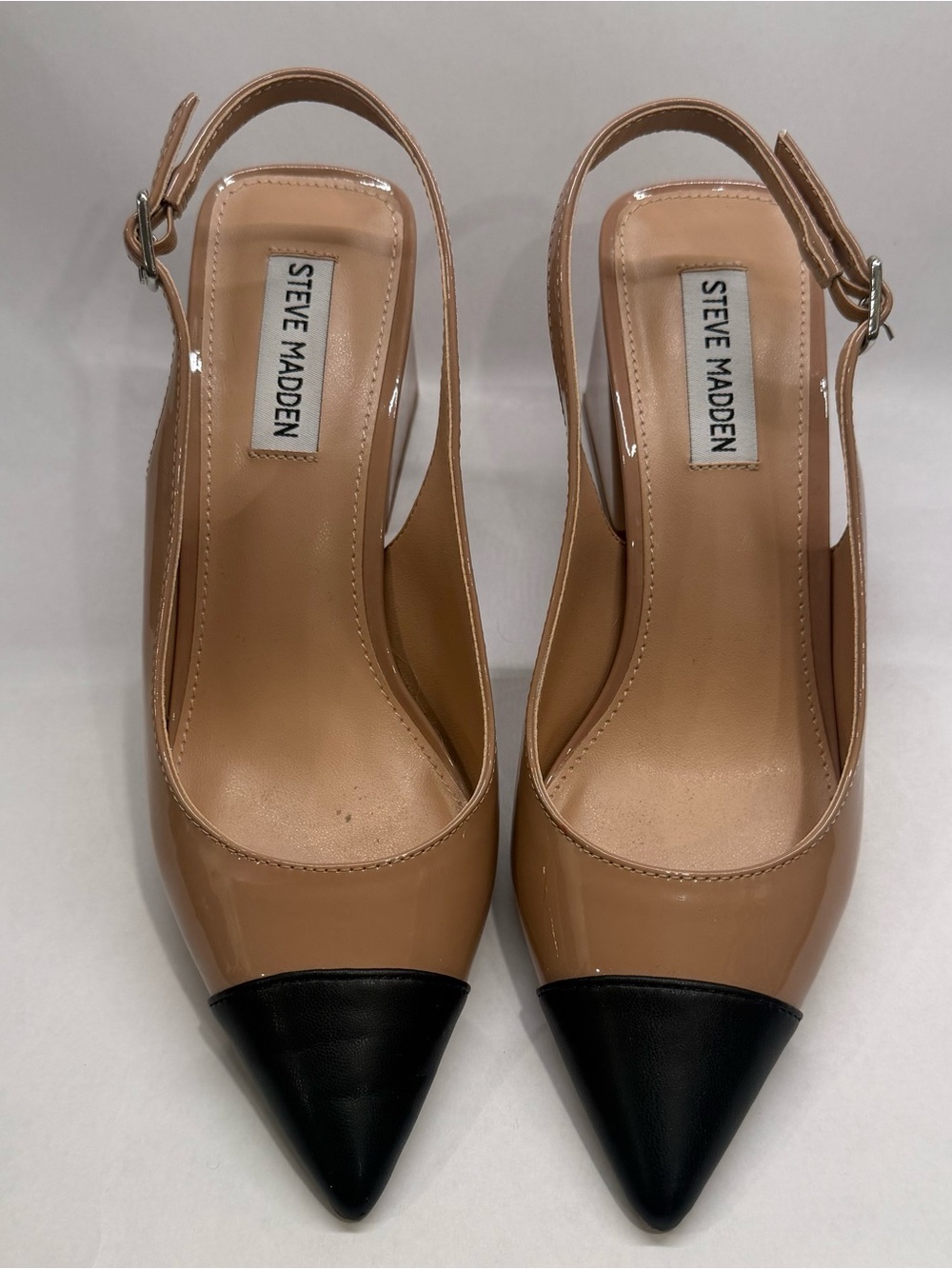 Steve Madden Two-Tone Nude and Black Pointed Slingback Heels